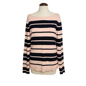 NWOT Tommy Hilfiger Women's XL Striped Boat Neck Long Sleeve Sweater Pink Navy